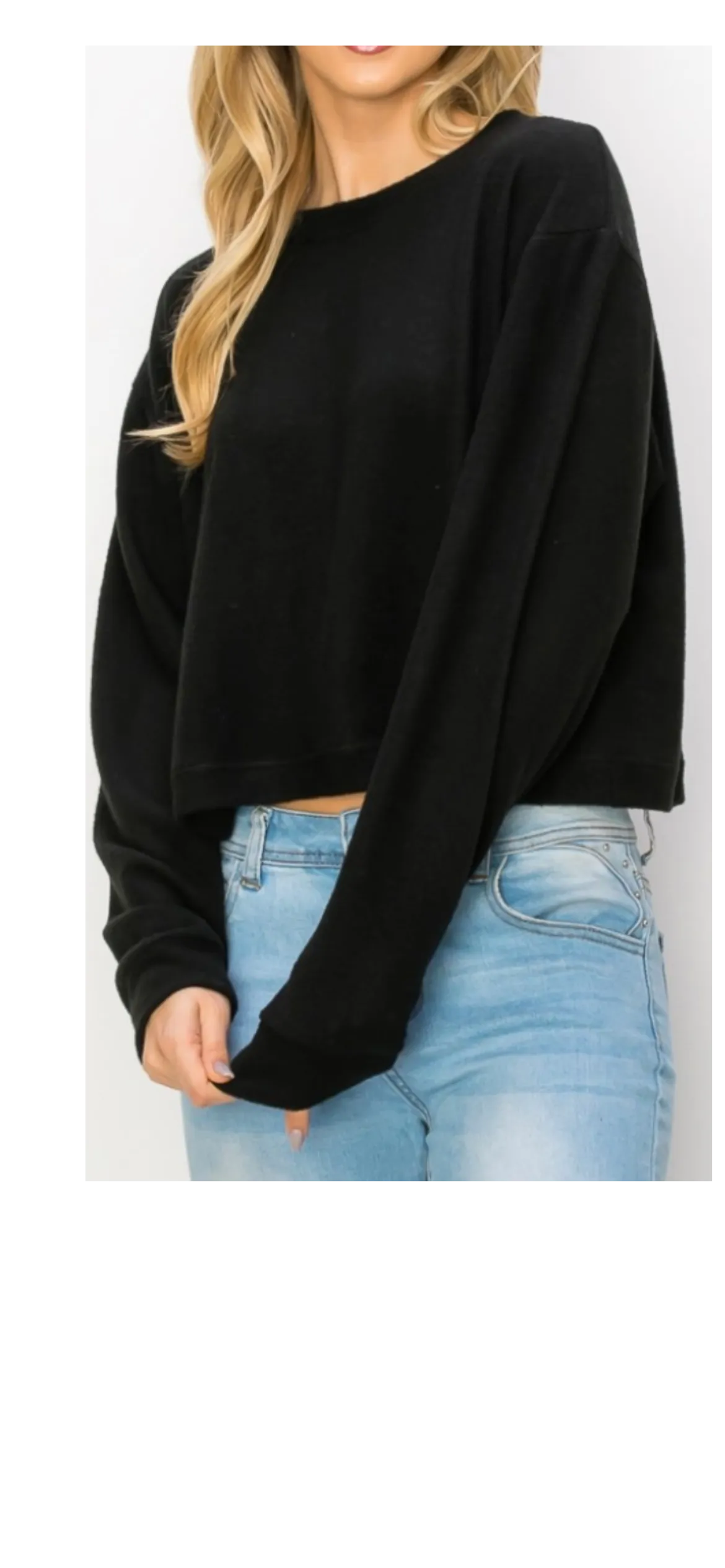 Comfy top with long sleeves in black cozy brushed Jersey