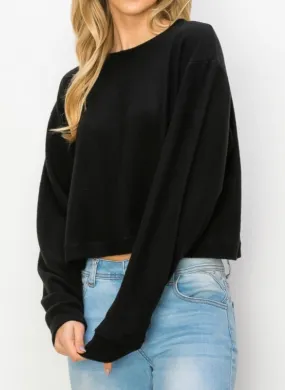 Comfy top with long sleeves in black cozy brushed Jersey