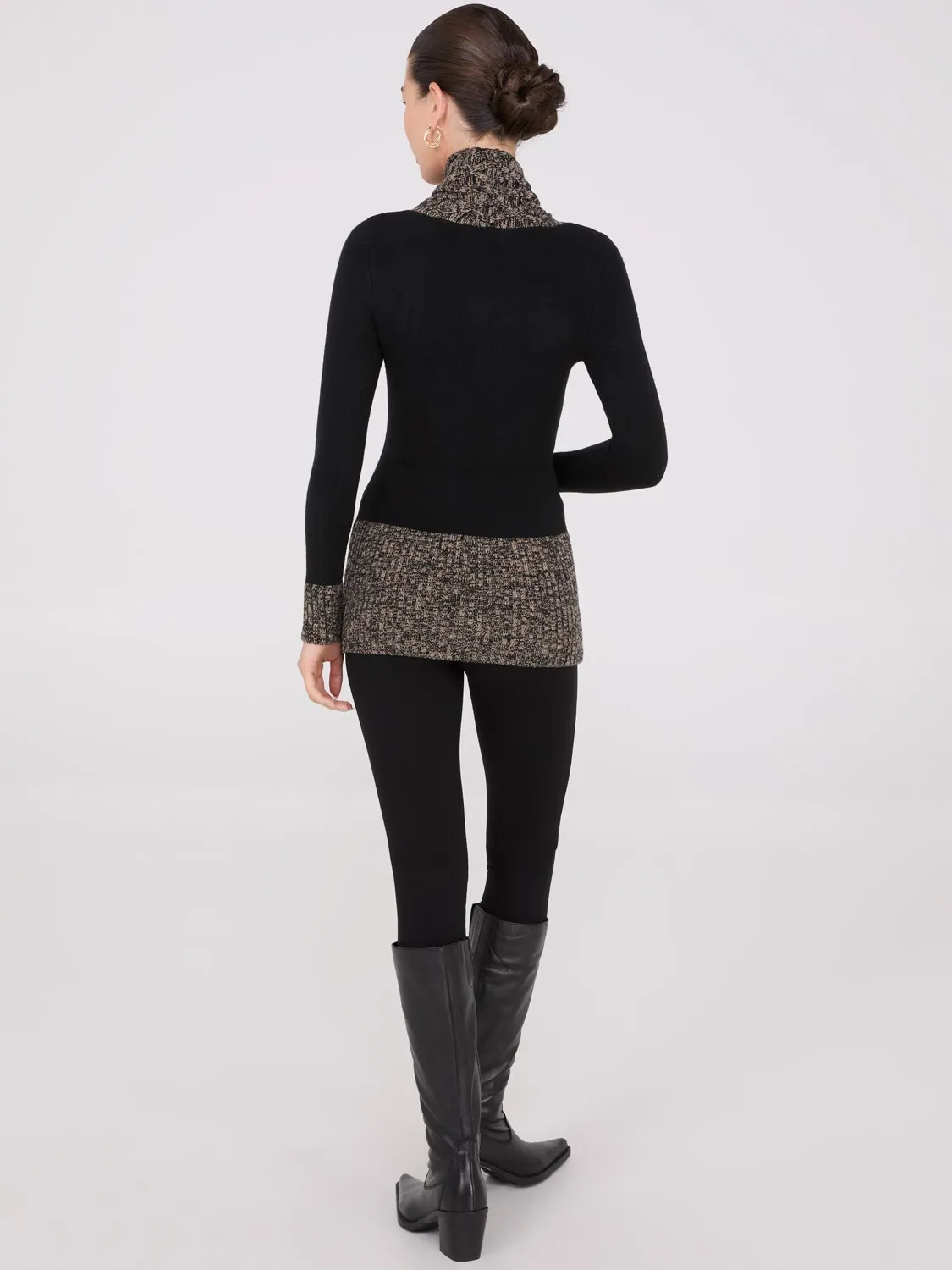 Contrast Cowl Neck Tunic Sweater