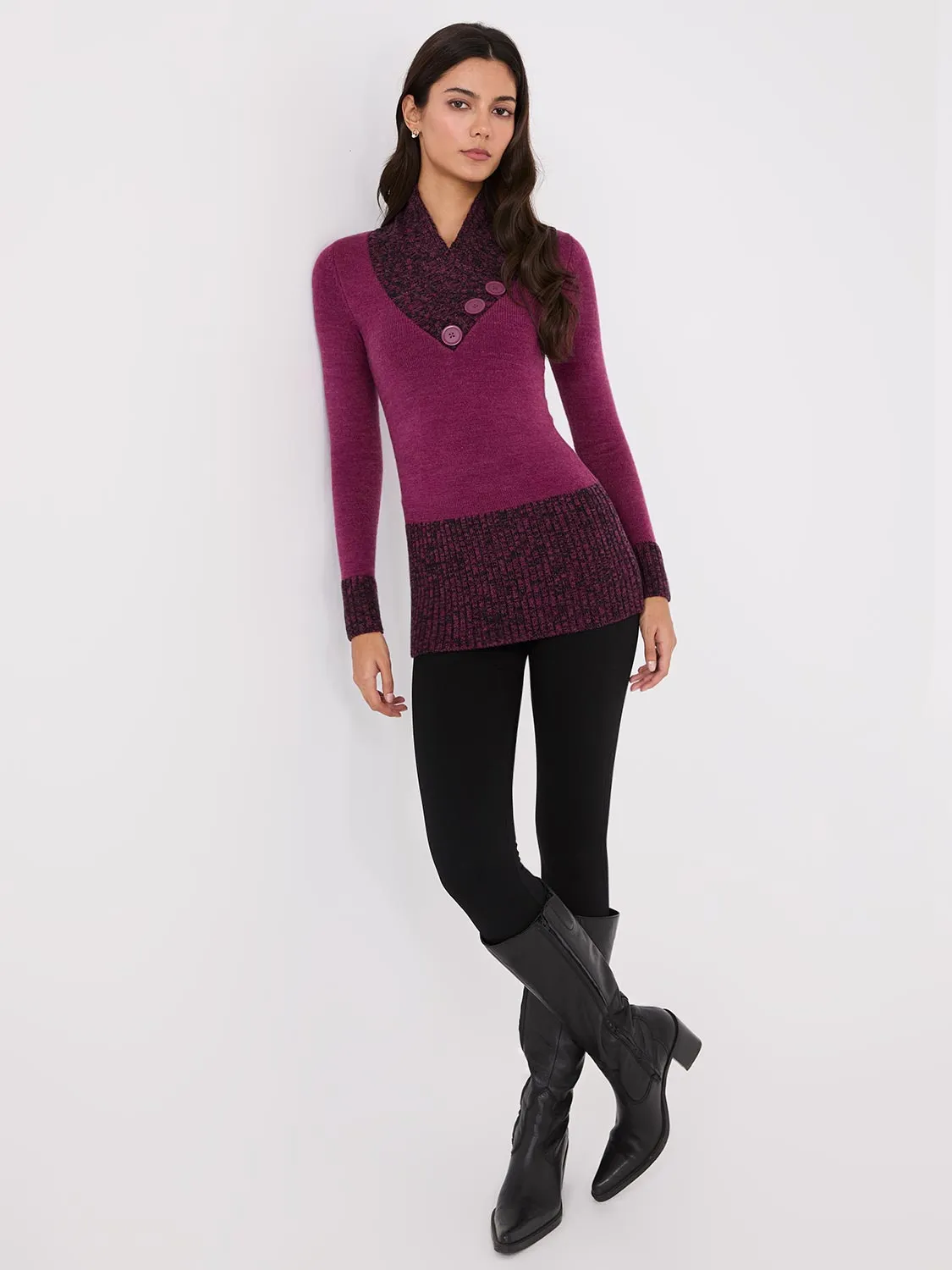 Contrast Cowl Neck Tunic Sweater