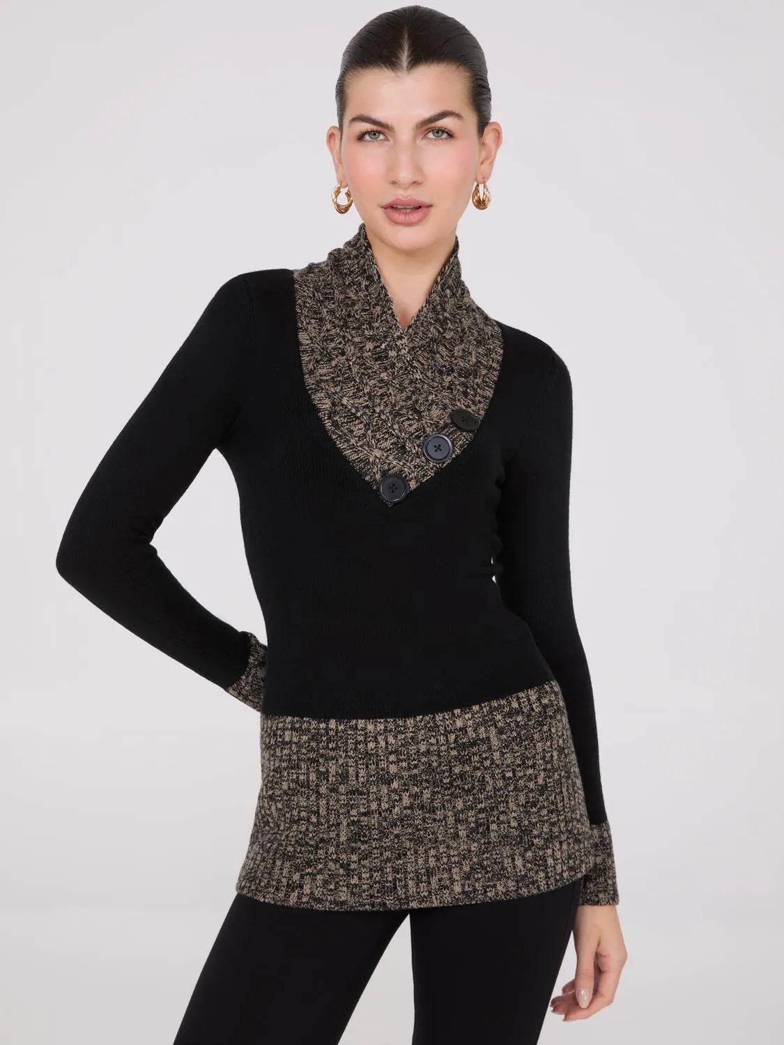 Contrast Cowl Neck Tunic Sweater