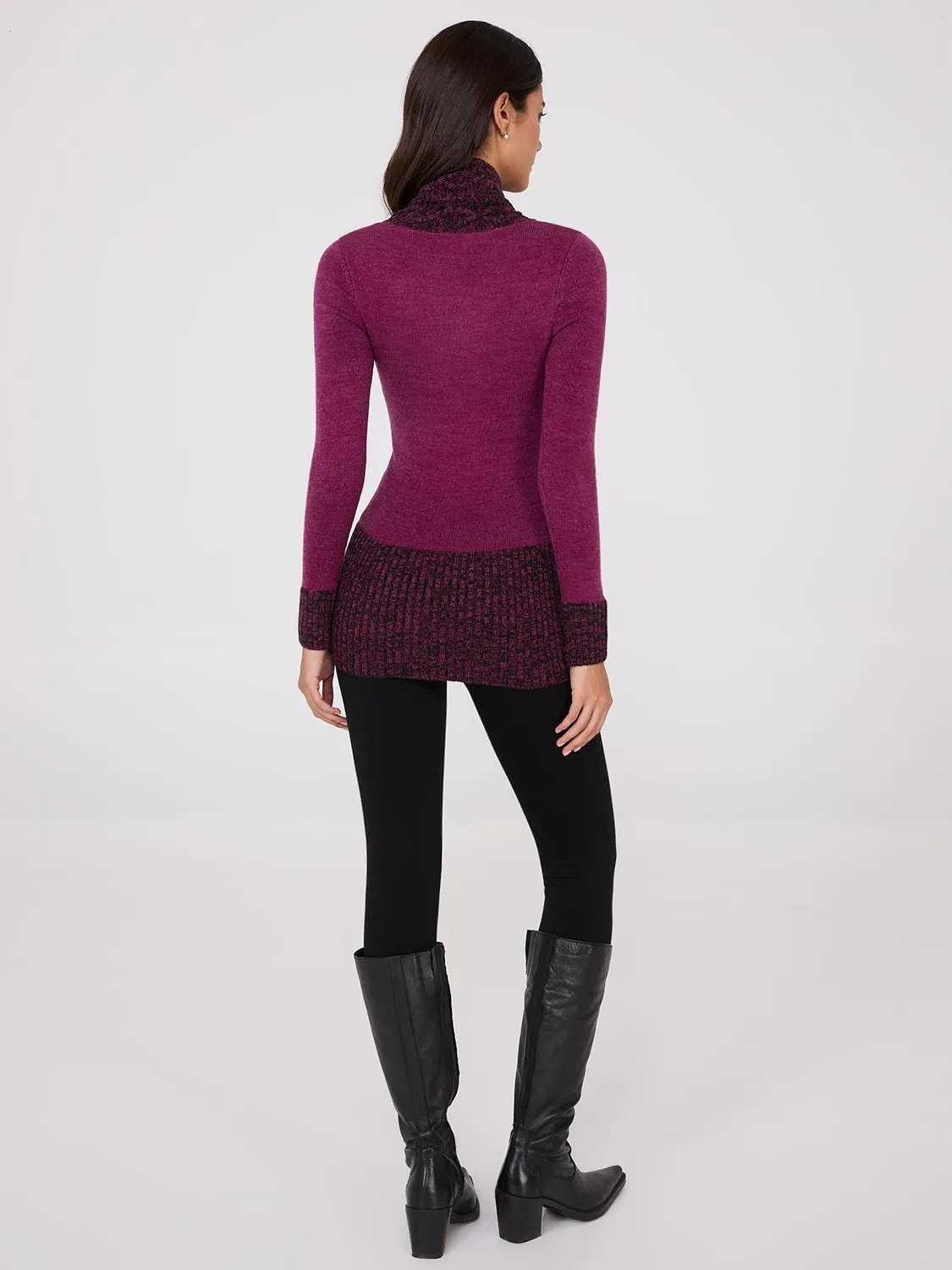 Contrast Cowl Neck Tunic Sweater