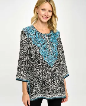 Contrast Embroidery Indian Tunic in Poly Silk