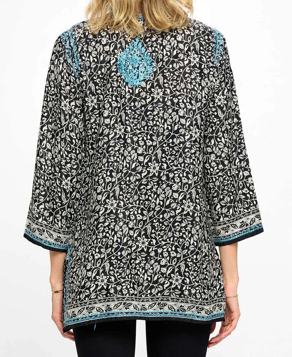 Contrast Embroidery Indian Tunic in Poly Silk