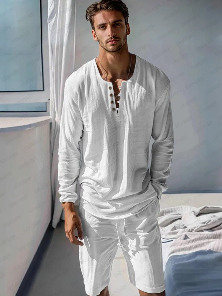 Cotton Henley Shirt Set