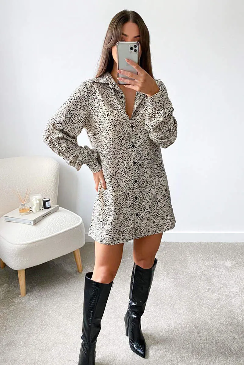 Cream Animal Printed Button up Shirt Dress