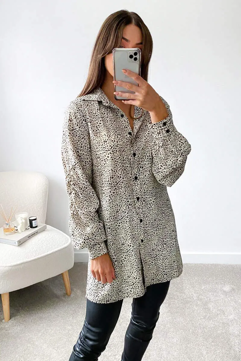 Cream Animal Printed Button up Shirt Dress