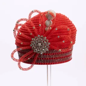 Crinoline Tube Stone Hat Pin Round Pillbox: Red