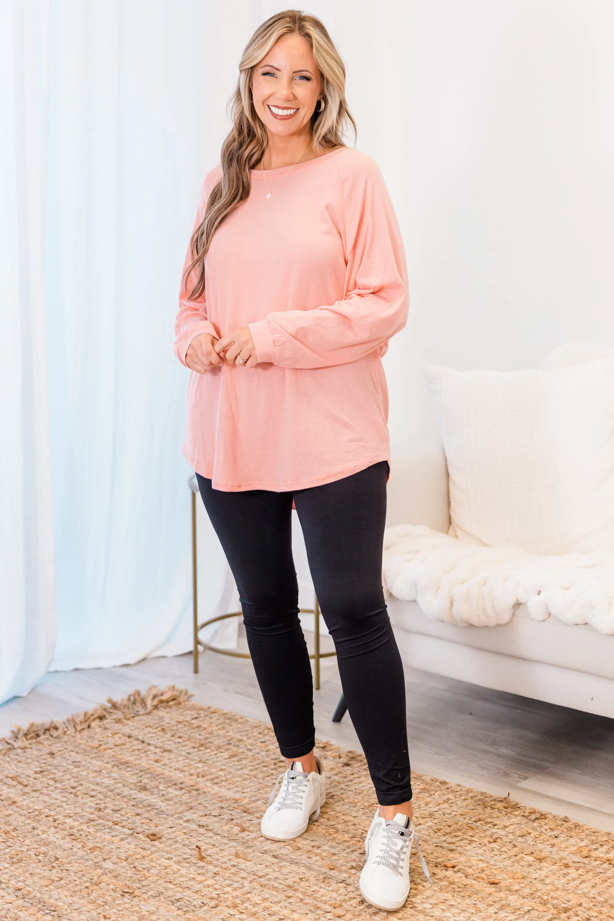 Curved Hem Slouchy Dolman Tunic, Dusty Pink