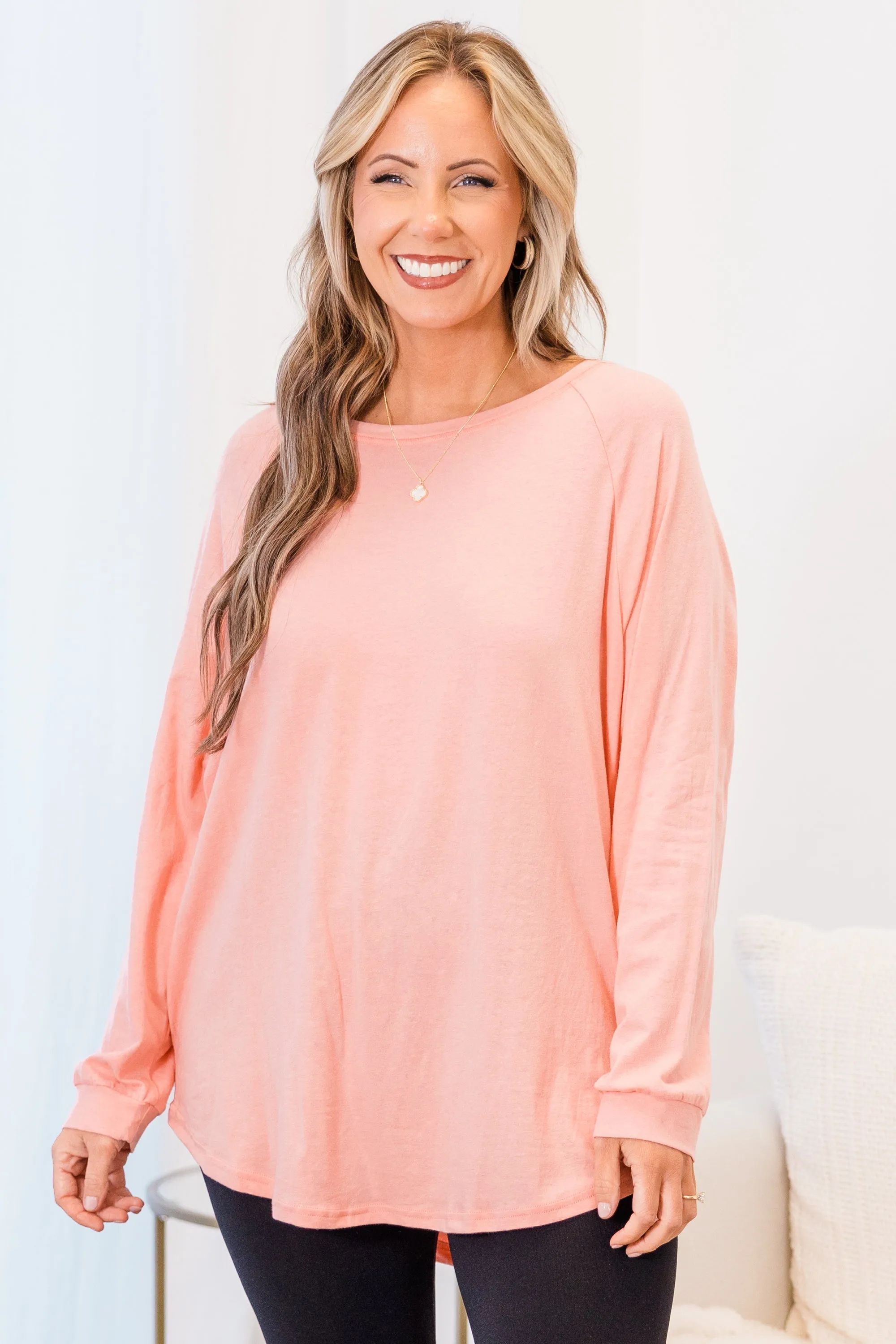 Curved Hem Slouchy Dolman Tunic, Dusty Pink