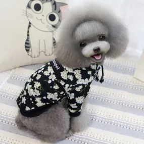 Cute White Floral Pattern Warm Coat Black Puppy Hoodie