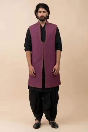 Dark Purple Zari Quilted Sleeveless Sherwani