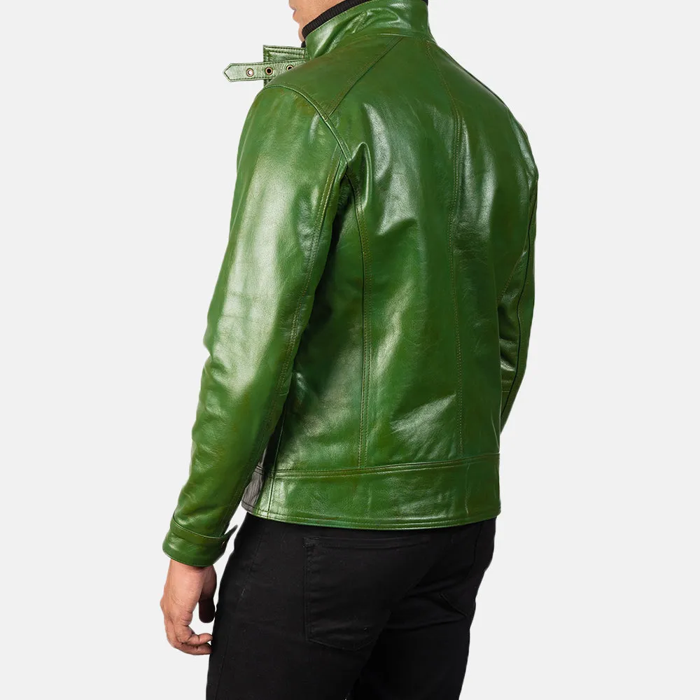 Darren Distressed Green Leather Biker Jacket