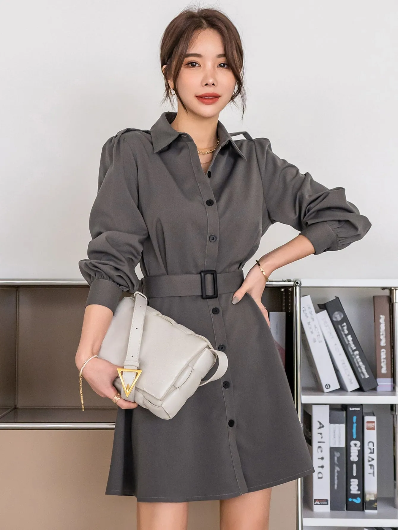 DAZY Button Front Belted Shirt Dress