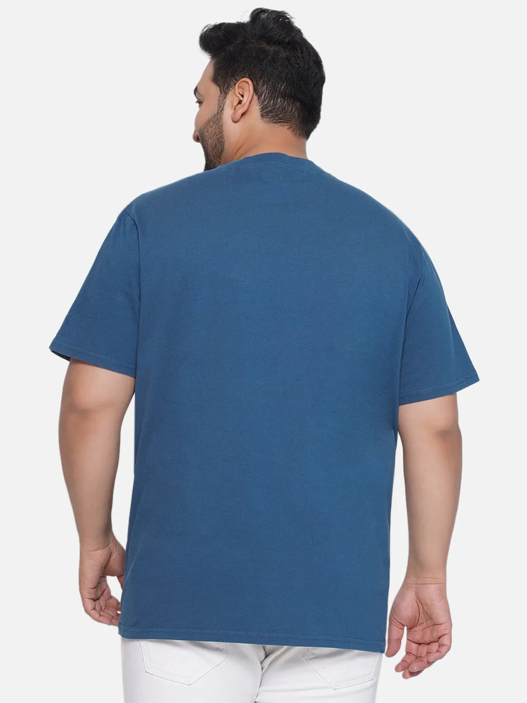 Denver Hayes - Plus Size Men's Regular Fit Pure Cotton Teal Solid Henley Neck Half Sleeve T-Shirt