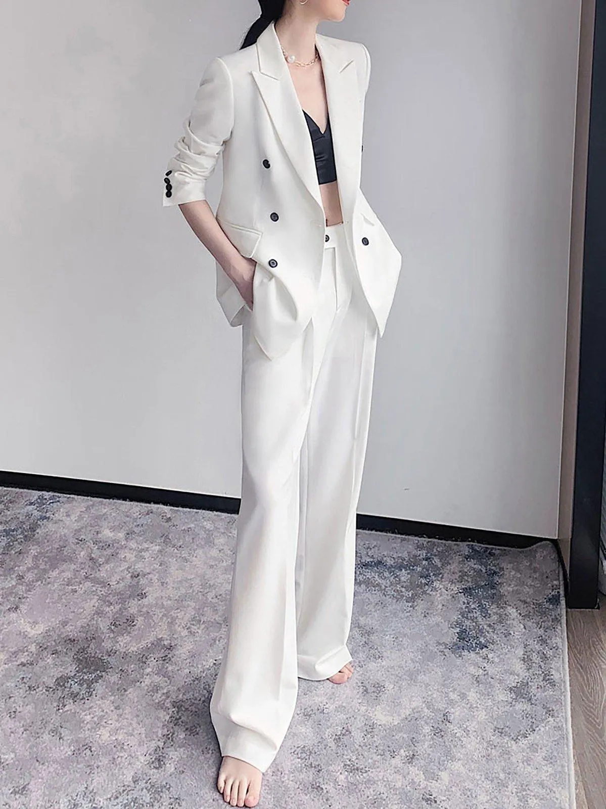 Double Berasted Blazer & Flare Pant Suit Set