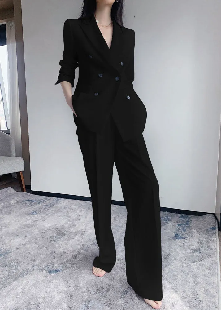 Double Berasted Blazer & Flare Pant Suit Set