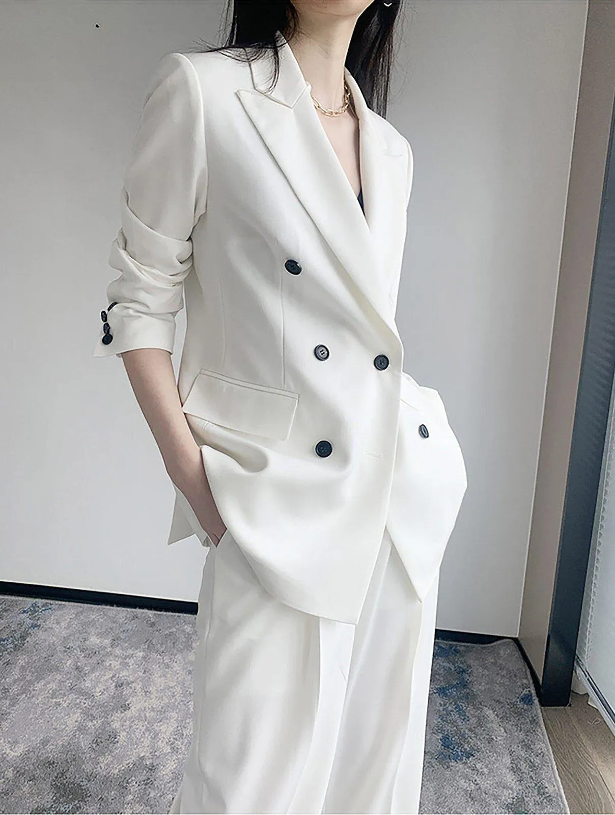 Double Berasted Blazer & Flare Pant Suit Set