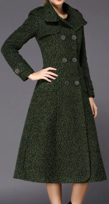 Double-Breasted Turtle-Neck Wool Coat