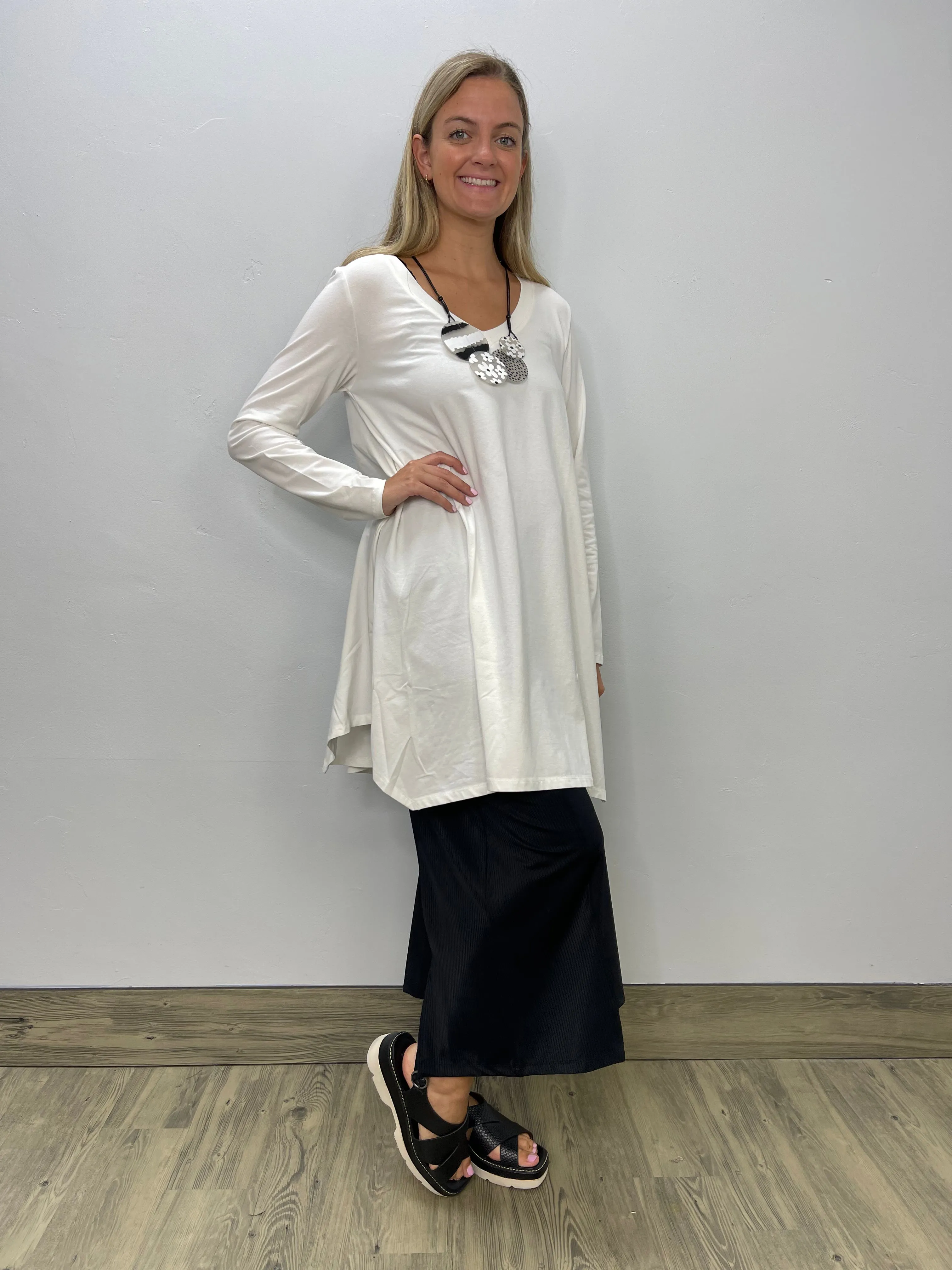 Ecru White V Neck Swing Tunic