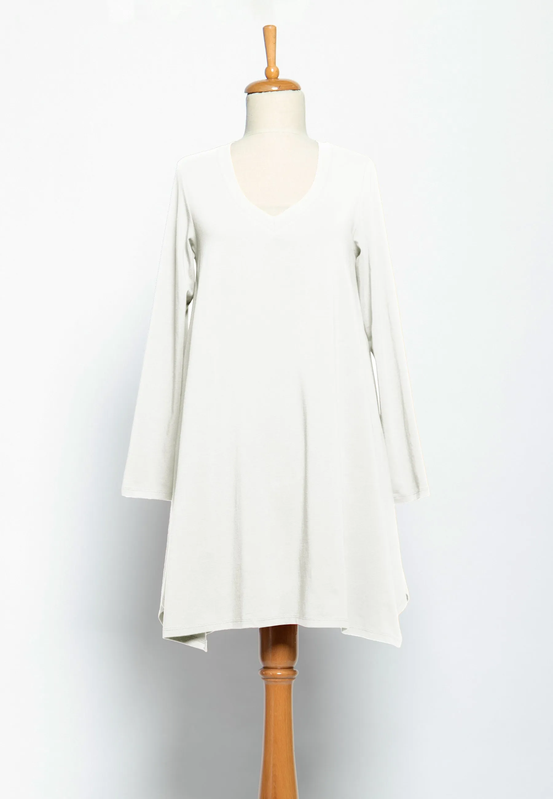 Ecru White V Neck Swing Tunic