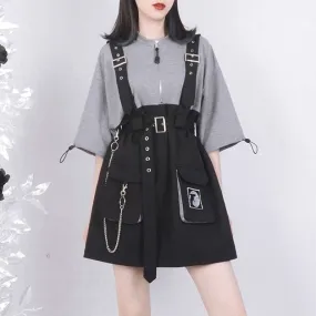 Edgy Punk Zipper Chain Pocket Belt T-Shirt Dress