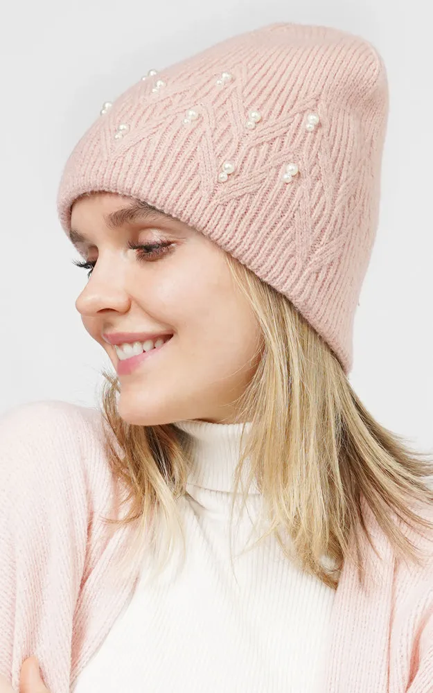 EHT10666 PEARL DECO KNIT BEANIE