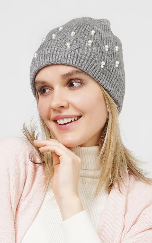 EHT10666 PEARL DECO KNIT BEANIE