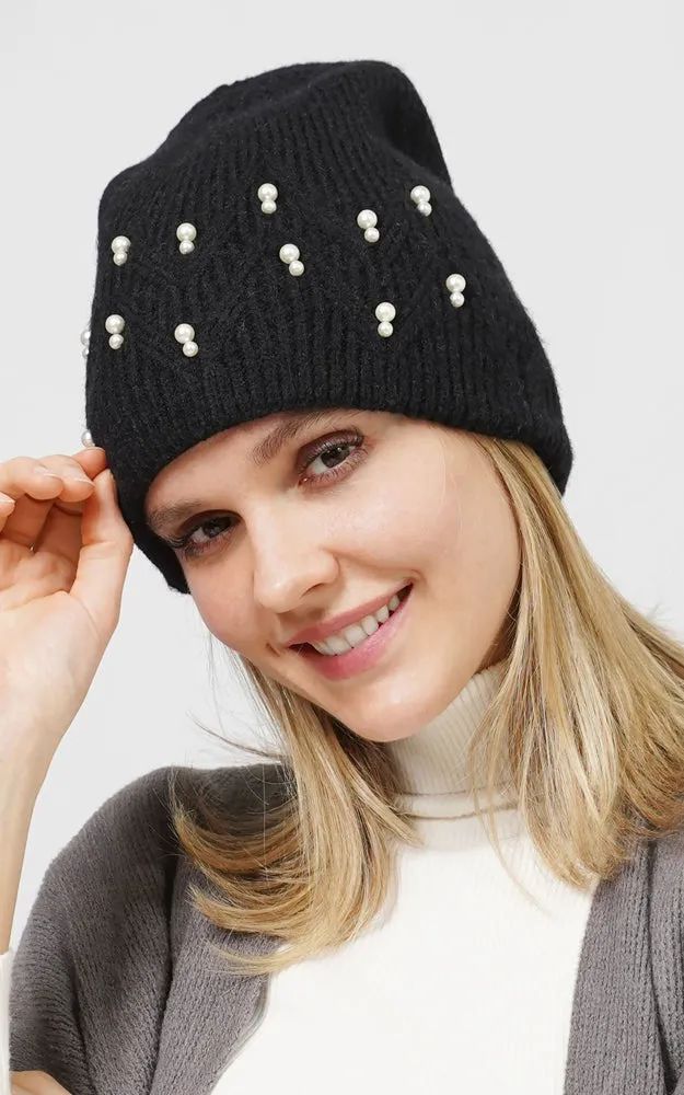 EHT10666 PEARL DECO KNIT BEANIE