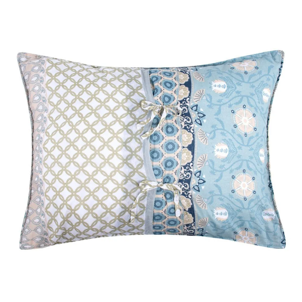 Ello 26 Inch Quilted Standard Pillow Sham, Bohemian Print Blue and White By Casagear Home