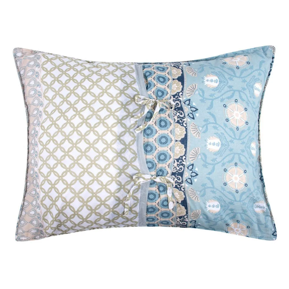 Ello 36 Inch Quilted King Size Pillow Sham, Bohemian Print Blue and White By Casagear Home