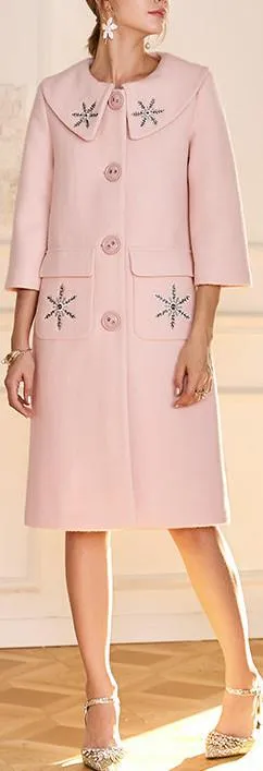 Embroidered Pink Wool Coat