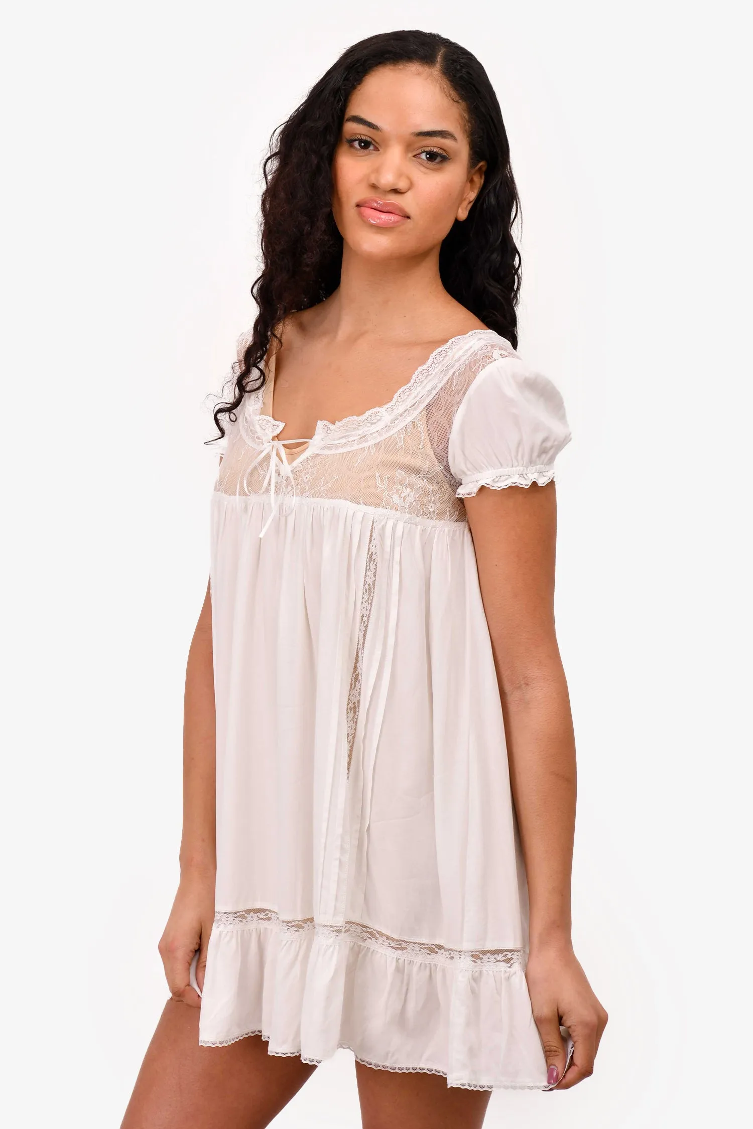 Frankies White Lace Detailed Babydoll Dress Size M