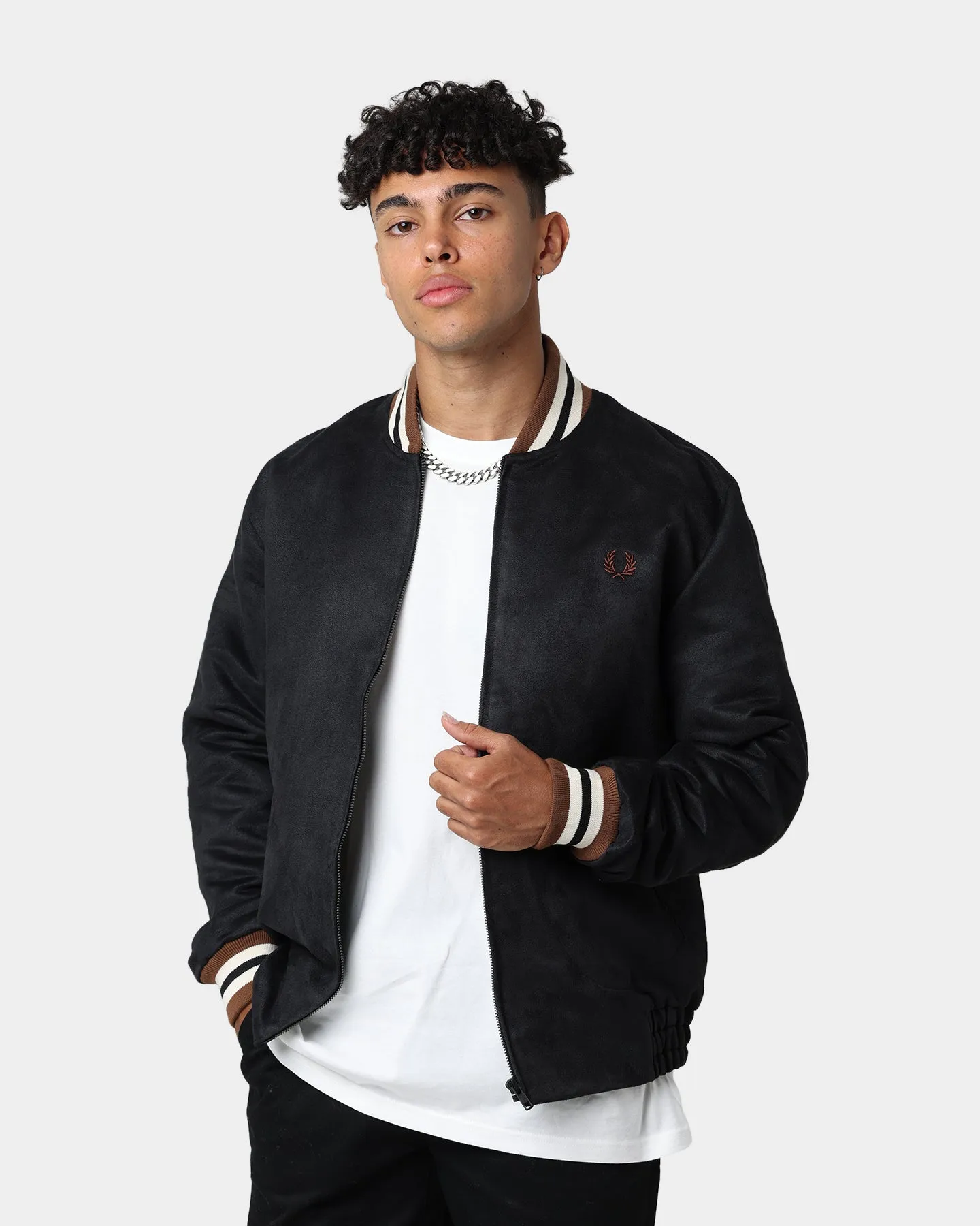 Fred Perry Suedette Tennis Bomber Jacket Black