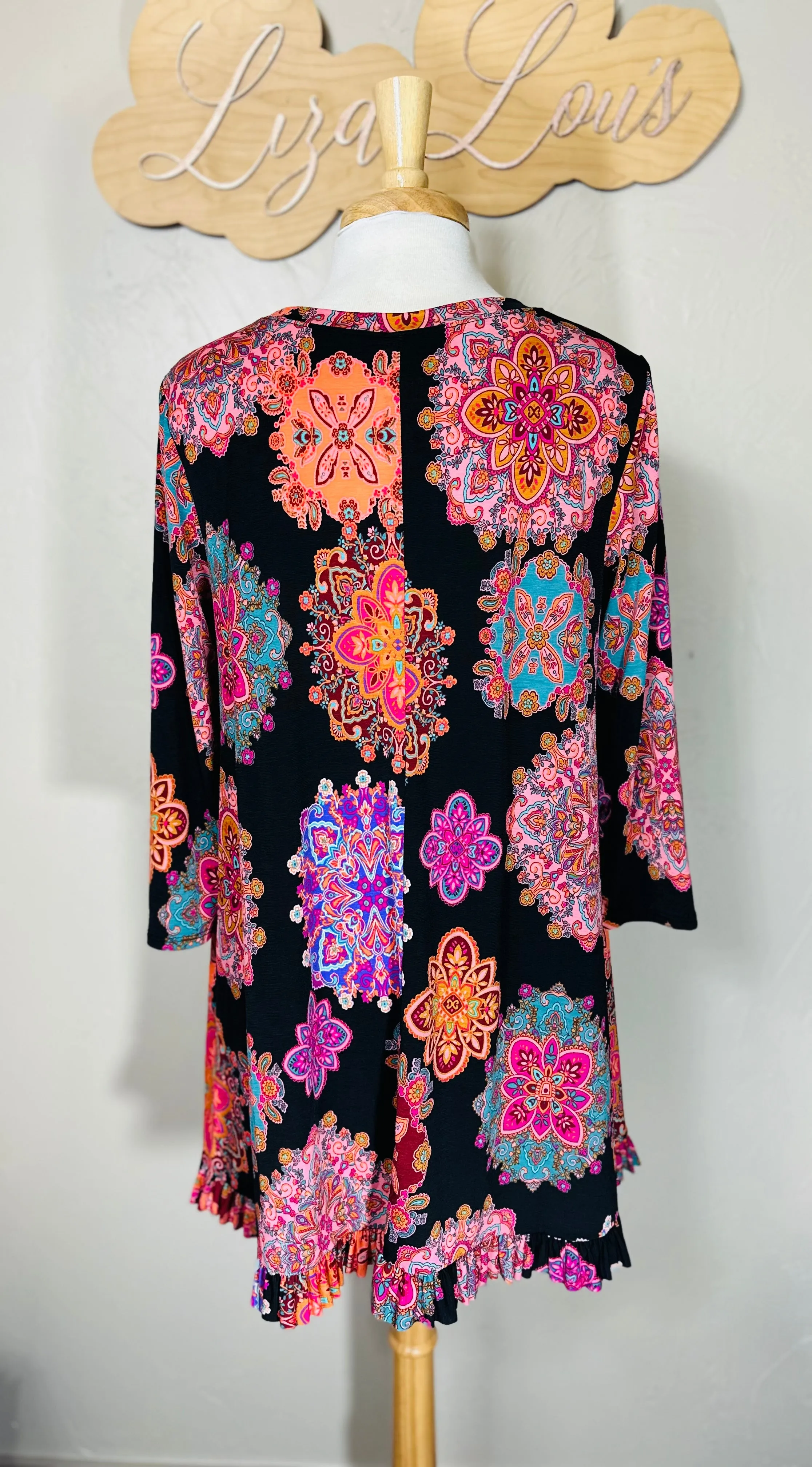 Geometric Colorful Medallion Hi Low Dressy Modest Tunic Top