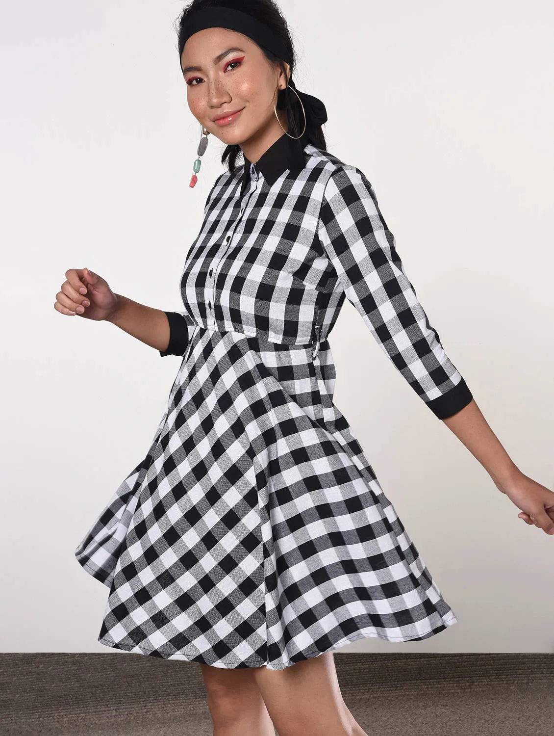 Gingham checkered flared dress