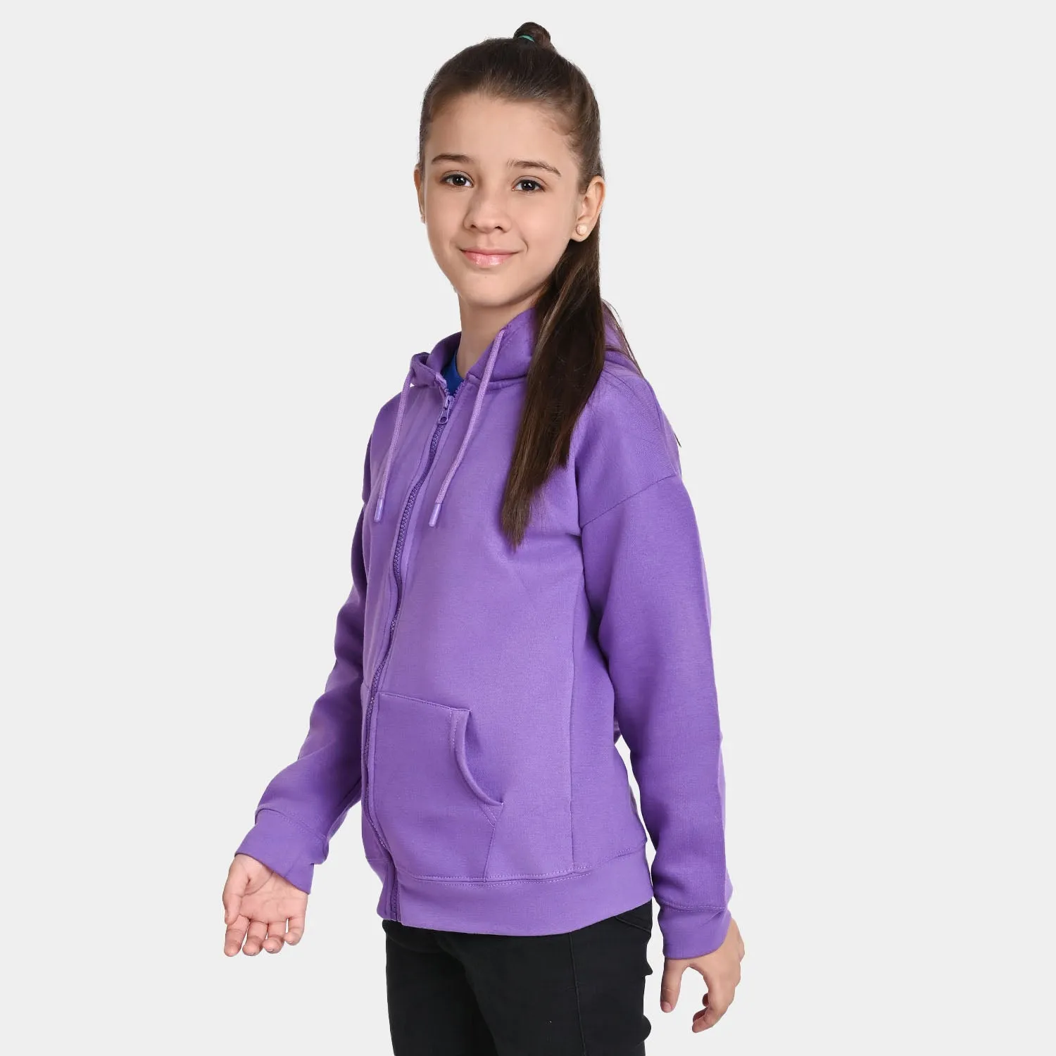 Girls Fleece Knitted Hooded Jacket Basic-D.Lavender