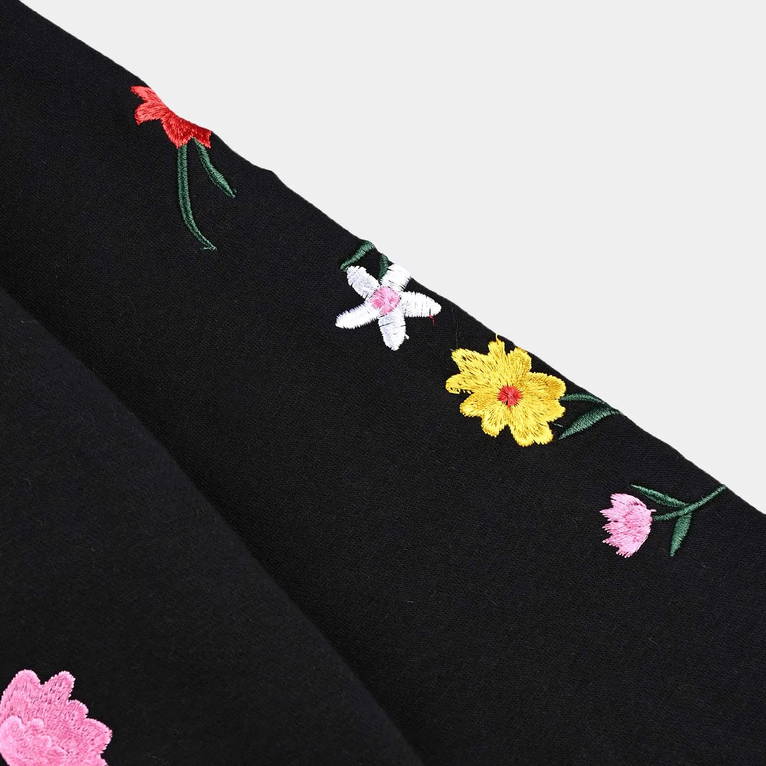 Girls Fleece Knitted Jacket Flowers-Jet.Black