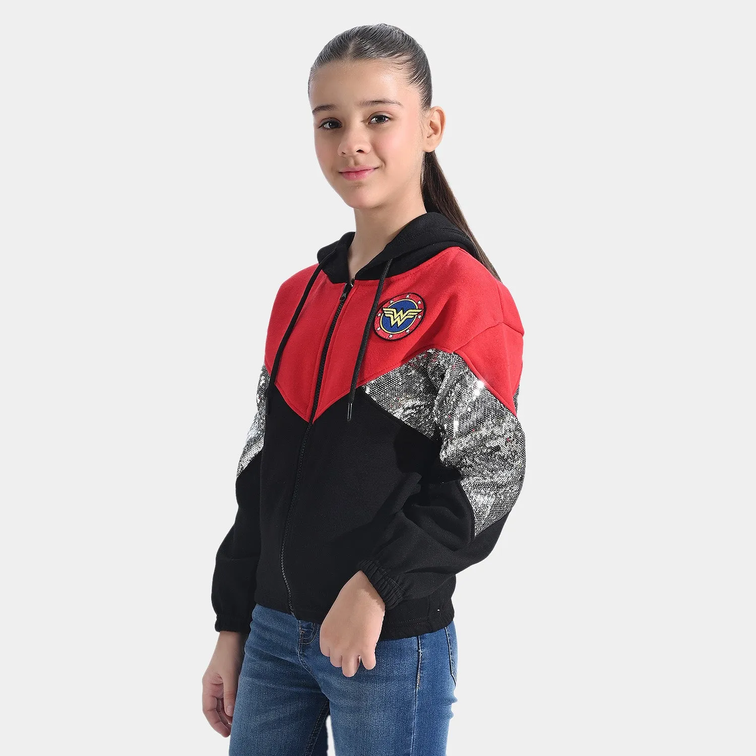 Girls Fleece Knitted Jacket Wonder Girls-Red/Black