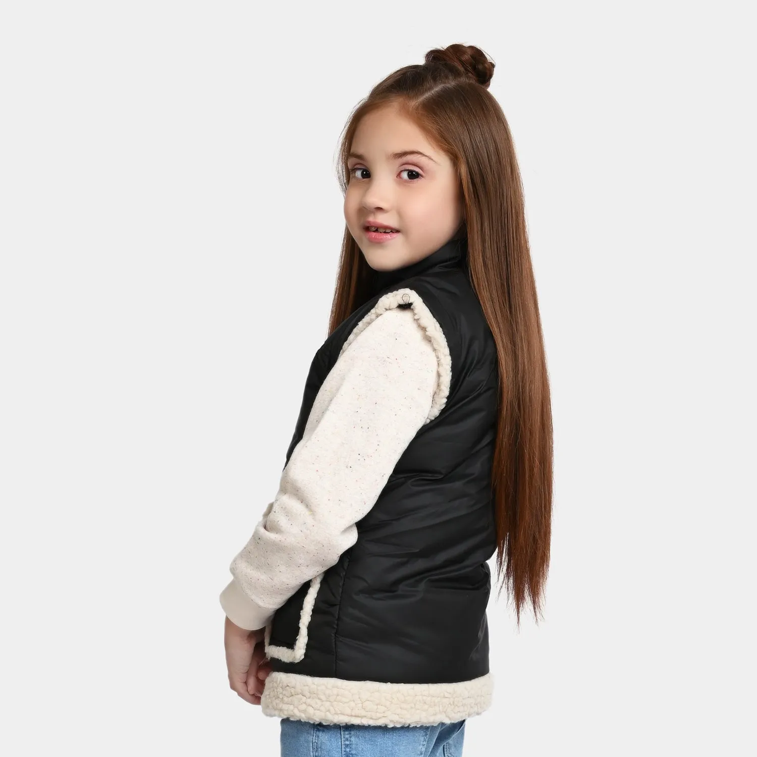 Girls Quilted Jacket S/L Block Fox-BLACK