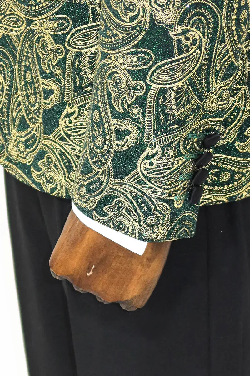 Golden Paisley Green Prom Blazer with Peak Lapel