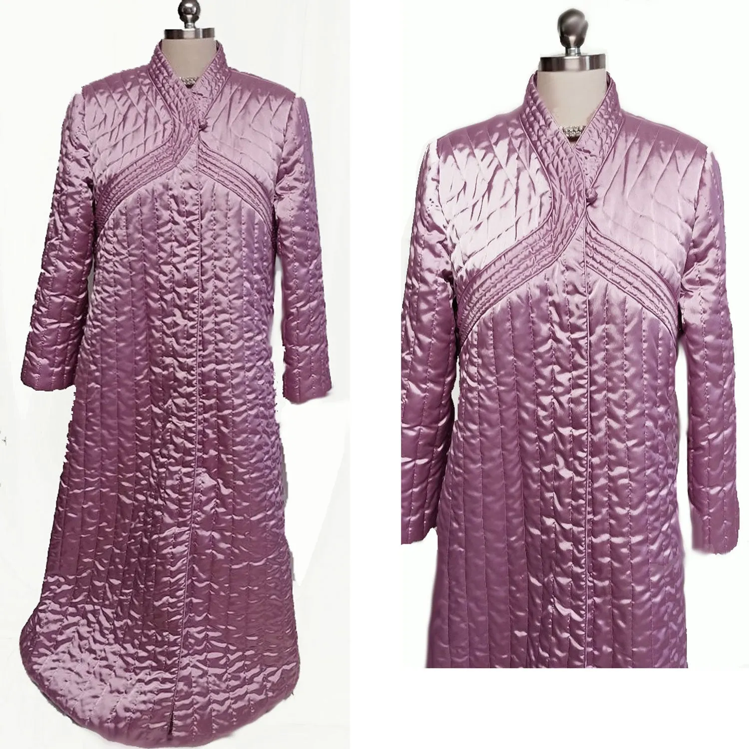 *GORGEOUS VINTAGE NEIMAN MARCUS QUILTED ROBE IN STERLING SILVER ROSE- LIKE NEW