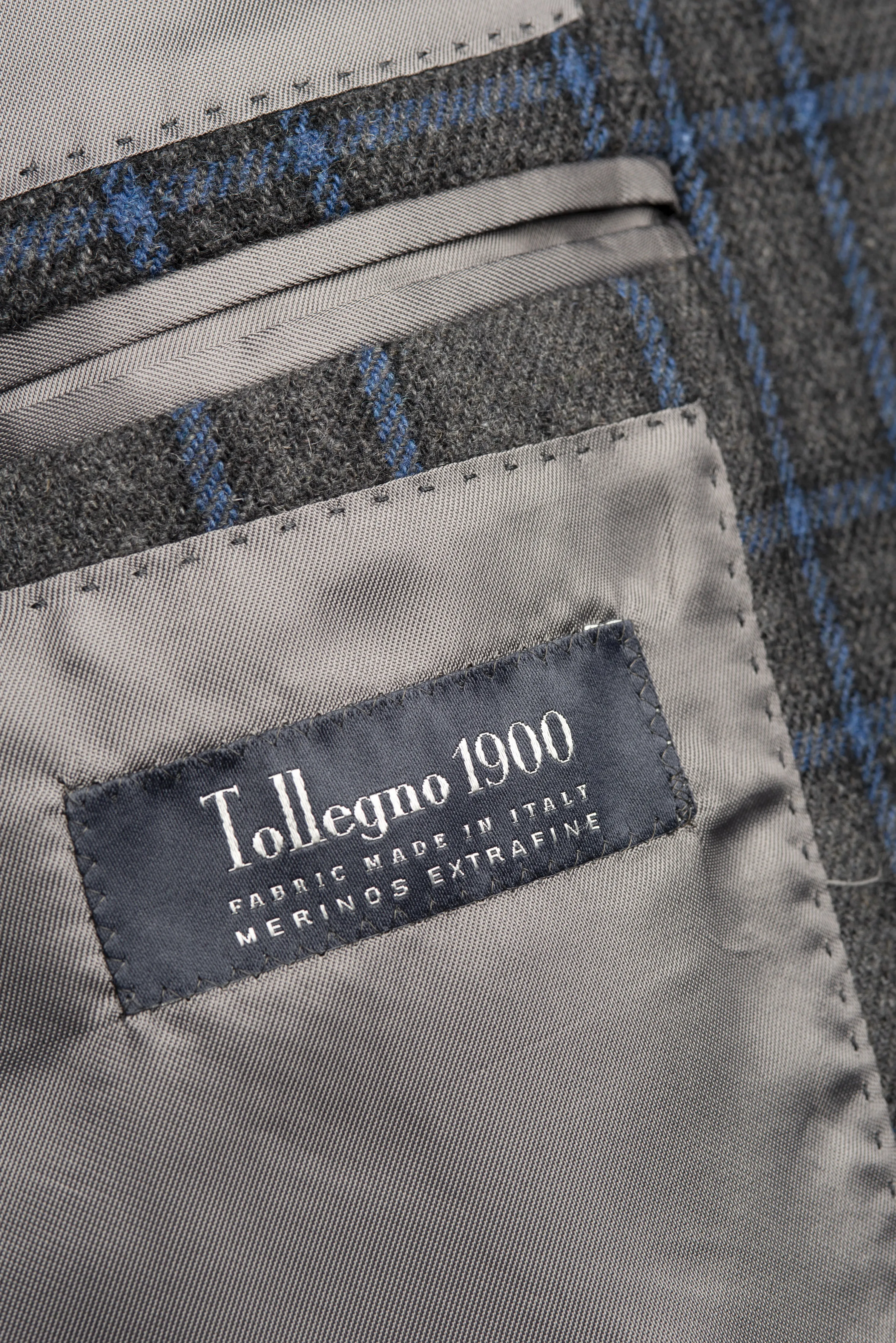 Grey/Blue Prince of Wales Wool Blazer by Tollegno