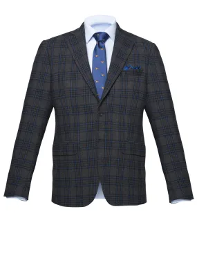 Grey/Blue Prince of Wales Wool Blazer by Tollegno