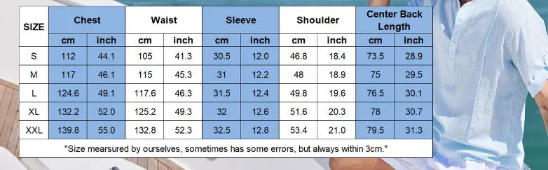 Henley Style Linen Shirt Men Casual Beach Shirt Short Sleeve T-Shirt Summer