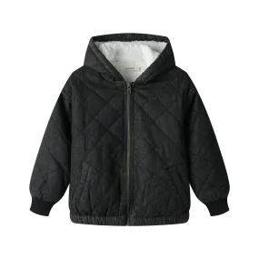 hooded quilted jacket - black denim