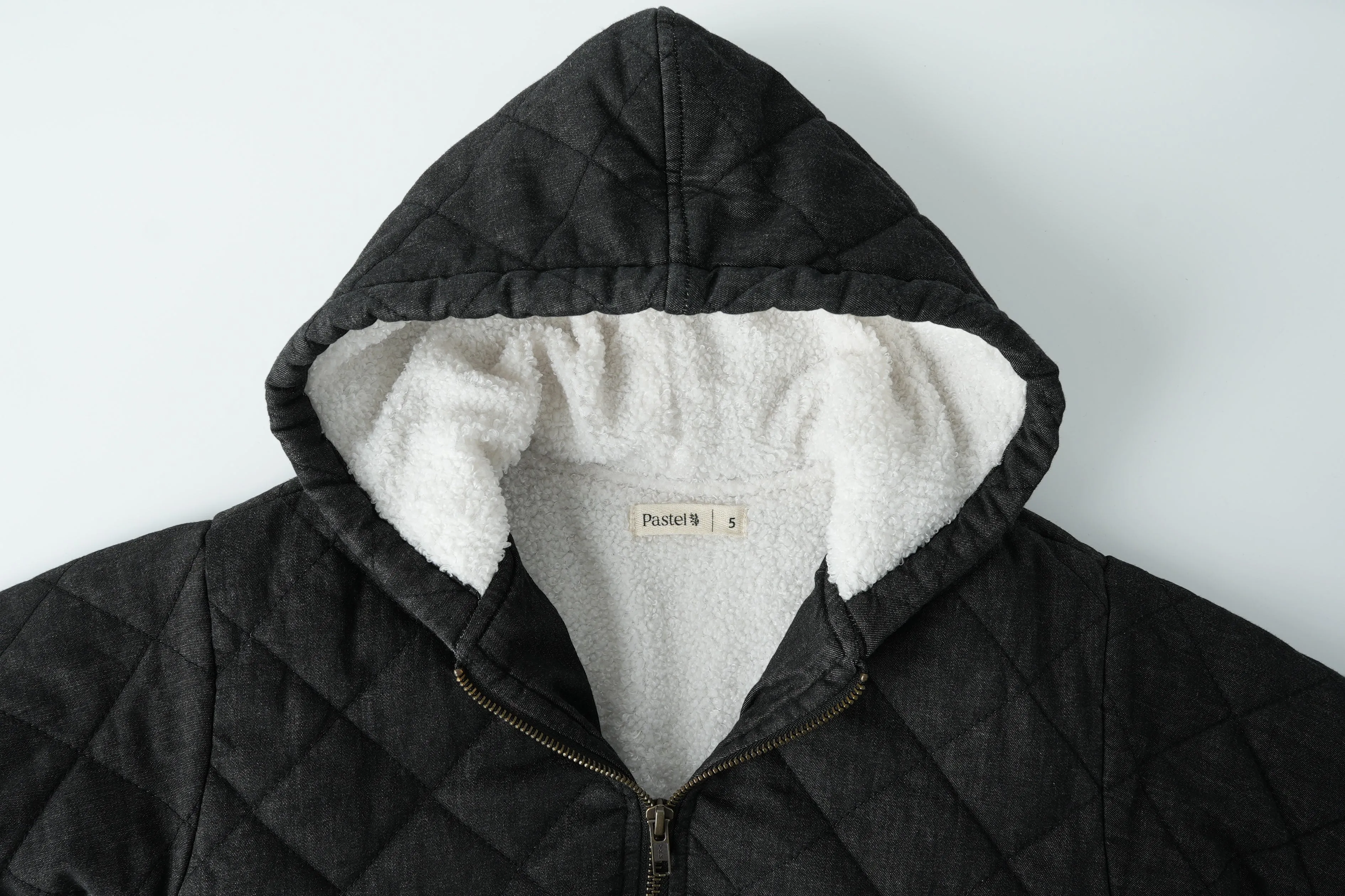 hooded quilted jacket - black denim