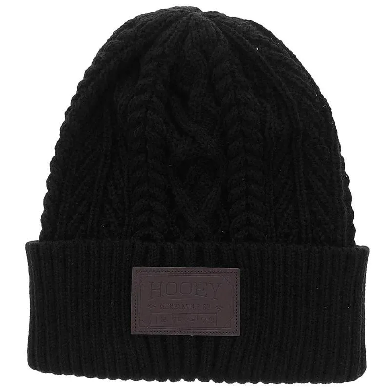 Hooey Women's Beanie Black Brown Leather Mercantile Patch 2052BK