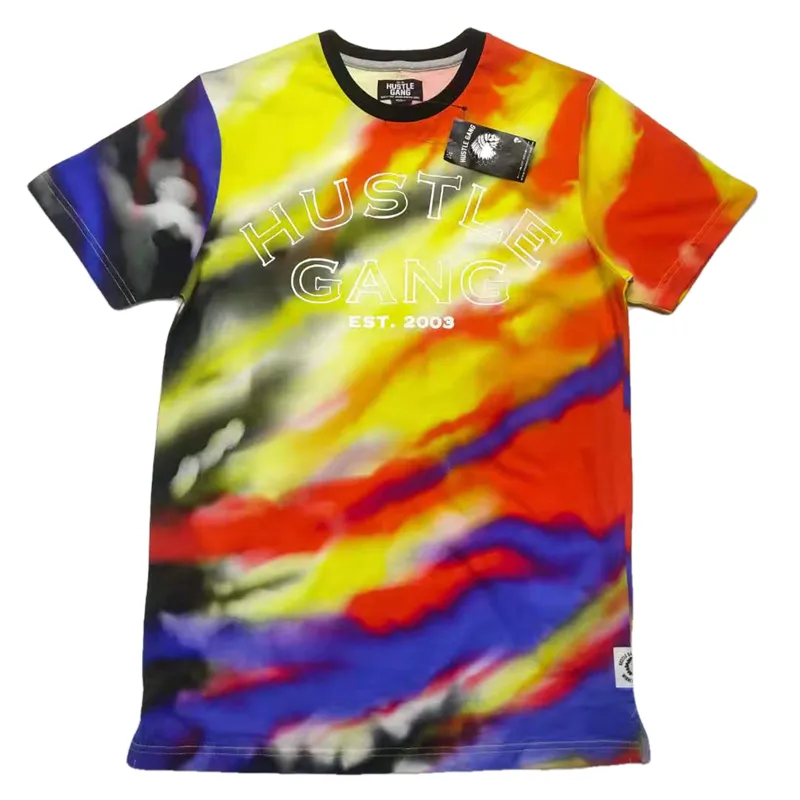 HUSTLE GANGS CREW NECK SKATEBOARD TIE DYED T SHIRT