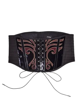 Jean Paul Gaultier Vintage AW1992 Black and Brown Patent Leather Western Inspired Ultra Wide Corset Belt